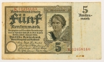 Numismática, ALEMANHA. Uma Cédula 5 Rentenmark
