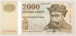 Numismática, HUNGRIA. Uma Cédula 2000 Forint Flor de Estampa