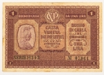 Numismática, ITALIA. Uma Cédula 1 Lira