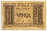 Numismática, ITALIA. Uma Cédula 1 Lira