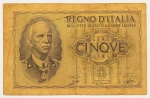 Numismática, ITALIA. Uma Cédula 5 Lire