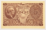 Numismática, ITALIA. Uma Cédula 5 Lire