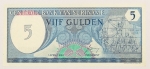 Numismática, SURINAME. Uma Cédula 5 Gulden Flor de Estampa