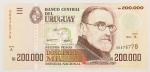Numismática, URUGUAY. Uma Cédula P-72 200000 Nuevos Pesos 1992 Flor de Estampa