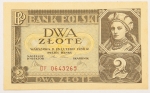 Numismática, POLONIA. Uma Cédula 2 Zlote 1936 Flor de Estampa 