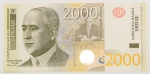 Numismática, SERBIE. Uma Cédula 2000 Dinars 2011 Flor de Estampa