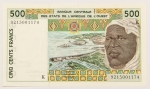 Numismática, WEST AFRICAN STATES. Uma Cédula 500 Francs Flor de Estampa