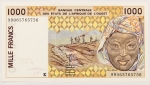 Numismática, WEST AFRICAN STATES. Uma Cédula 1000 Francs Flor de Estampa