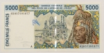 Numismática, WEST AFRICAN STATES. Uma Cédula 5000 Francs Flor de Estampa
