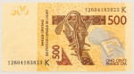 Numismática, WEST AFRICAN STATES. Uma Cédula 500 Francs Flor de Estampa