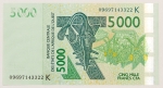 Numismática, WEST AFRICAN STATES. Uma Cédula 5000 Francs Flor de Estampa