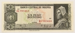 Numismática, BOLIVIA. Uma Cédula P-152 1 Peso Boliviano 1962 Flor de Estampa