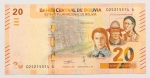 Numismática, BOLIVIA. Uma Cédula P-249 20 Bolivianos 2018 Flor de Estampa