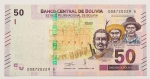 Numismática, BOLIVIA. Uma Cédula P-250 50 Bolivianos 2018 Flor de Estampa