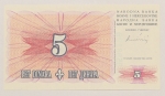 Numismática, BOSNIA HERZEGOVINIA. Uma Cédula P-40 5 Dinars 1994 Flor de Estampa