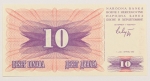 Numismática, BOSNIA HERZEGOVINIA. Uma Cédula P-10 10 Dinars 1992 Flor de Estampa