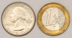 Numismática, INTERNACIONAL. 2 Moedas Estrangeiras QUARTER e EURO