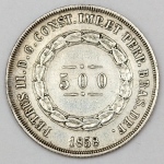 Numismática, Brasil. Moeda de 500 RÉIS, ano 1858. Módulo Maior (25,85mm). Variação de diâmetro maior do que o padrão regular para esta moeda.