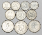 Numismática, Brasil. Lote com 10 moedas de 10, 20  e 50 centavos de Cruzado, anos 1986, 1987 e 1988, além de 5 Cruzados (1987 e 1988) e 10 Cruzados (1988).