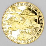 Numismática, Brasil. Moeda comemorativa do zodíaco, signo de Sagitário, folheada a ouro 24 K, 40mm.