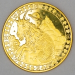 Numismática, Brasil. Moeda comemorativa do zodíaco, signo de Capricórnio, folheada a ouro 24 K, 40mm.