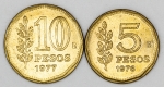Numismática, Argentina. 5 pesos (1976) e 10 pesos (1977), Flor de Cunho.