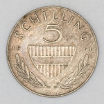 Numismática, Áustria. Moeda de 5 schilling, 1961, Prata, escassa, KMH 679-494.