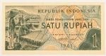 Numismática, Indonésia. Cédula de 1 Rúpia 1961 P-78 FE