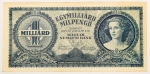 Numismática, Hungria. Cédula de 1 Bilhão de Milpengo 1946 P-131 SOB / FE