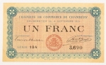 Numismática, França. Cédula de 1 Franco da Câmara de Comércio de Chambery 1915. Cola na parte de trás SOB / FE 