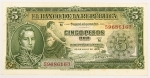 Numismática, Colômbia. Cédula de 5 Pesos Oro 1960 P-405 FE
