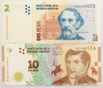 Numismática, Argentina. 2 pesos (P. 346, Fe) e 1 peso (P. 360, Fe).