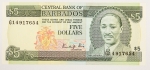 Numismática, Barbados. 5 dólares, P. 37, Fe.