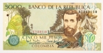 Numismática, Colômbia. 5000 pesos, P. 441, MBC.