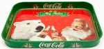 Colecionismo - Bandeja de metal - Motivo Natal Coca Cola - Papai Noel com Urso - apresenta pequeno furo no fundo  que não compromete a beleza da peça - estado geral razoável