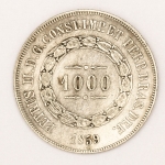 Numismática, Brasil. Terceiro sistema monetário. Prata. 1000 réis 1859.