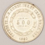 Numismática, Brasil. Terceiro sistema monetário. Prata. 500 réis 1860.