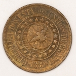 Numismática, Brasil. 40 Réis 1889 (República) com carimbo do Divino.