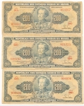 Numismática, Brasil. 200 Cruzeiros. 3 peças.