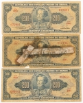 Numismática, Brasil. 200 Cruzeiros. 3 peças.