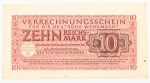 Numismática, Alemanha. II Guerra. Cédula para o Exército Alemão 10 Reichsmsrk. 1944. Excelente estado.