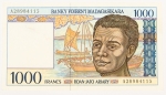 Numismática, Madagascar. 1000 Francos.