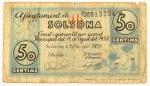 Numismática, Espanha. Período Revolucionário 1937. 50 Centins. Solsona.