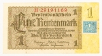 Numismática, Alemanha. 1 RentenMark - Berlin. 1937 Revalidada em 1948 com selo. Pouco circulada.