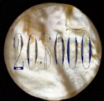 Numismática, Brasil. Linda Ficha em Madrepérola do Jockey Club do Rio de Janeiro.  20.000 (Vinte Mil) Réis 42 mm.