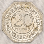 Numismática, Alemanha. Notgeld. Passarem de Bonde Nuremberg. 20 Pfennig.