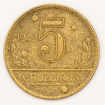 Numismática, Brasil. 5 cruzeiros 1943.