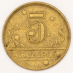 Numismática, Brasil. 5 cruzeiros 1943.