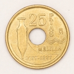 Numismática, Espanha. 25 pesetas. Comemorativa aos 500 da cidade de Melilla. 1497 - 1997. Linda. 