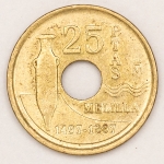 Numismática, Espanha. 25 pesetas 1997. Flor de cunho.